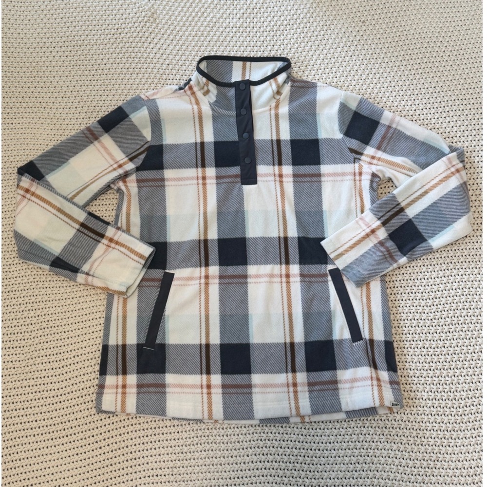 Duluth Trading Co Womens Doubleback Plaid Cozy Fleece Snap Neck Pullover Medium